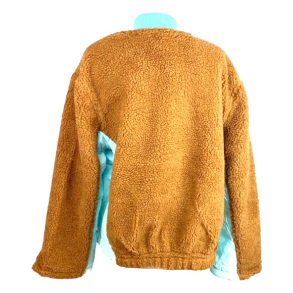 $168 Free People Teddy Bear Jacket Medium 8 10 Amber + Blue Blade Collar Pockets - Picture 11 of 16